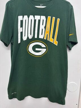 Nike Dri Fit Green/Gold/White Green Bay Packers 'Football' Graphic Tee